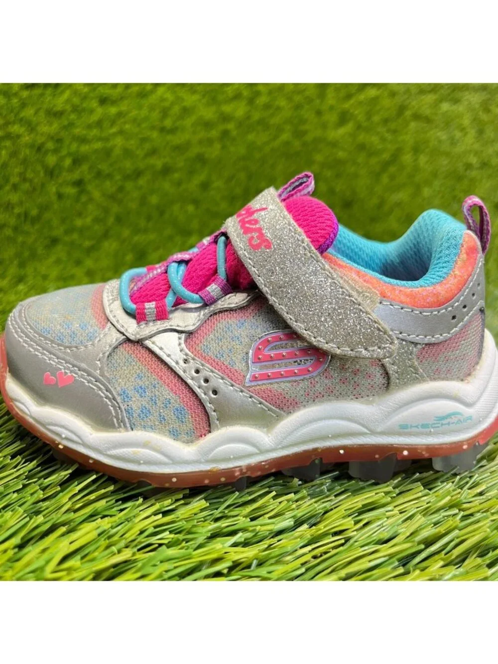 Skechers Skech Air Bungee Toddler Size 5C Silver Pink Athletic Shoes Sneakers